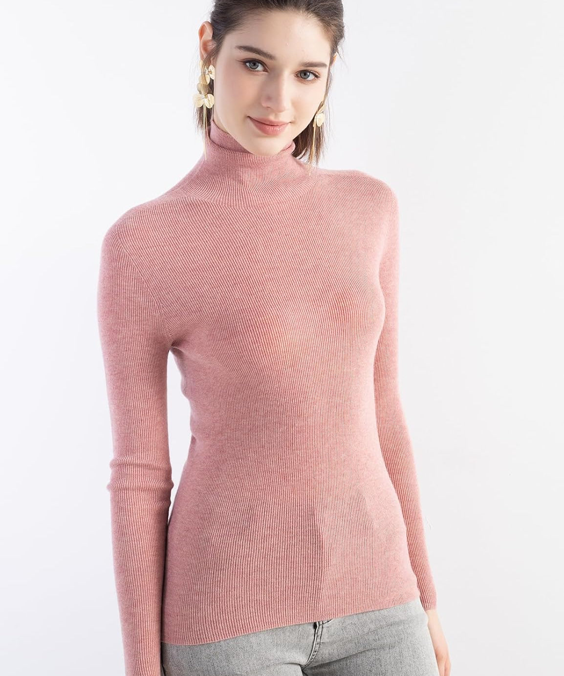 Merino Wool Blend Ribbed Turtleneck Slim Fit Sweater