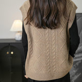 Chanyarn Women's 100% Merino Wool Sweater Vest 2025 Fall Winter Crew Neck Button Down Sleeveless Cable Knitted Sweater