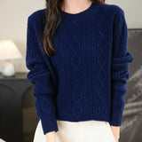 Suéter de lana 100% merino de chanyarn femenino 2025 otoño invierno Básico Básico Cable de manga larga Cabina de manga larga Sétero de cable de punto
