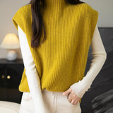 Women's 100% Merino Wool Sweater Vest 2025 Fall Winter Casual Turtleneck Sleeveless Knit Sweater Tank Tops