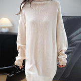 Women's Merino Wool Blend Oversized Sweater Dress 2025 Fall Winter Turtleneck Long Sleeve Knit Knee-Length Dress