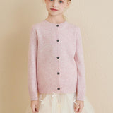 Girls 100% Merino Wool Cardigan 2025 Fall Winter Kids Crew Neck Warm Soft Long Sleeve Knit Cardigan Sweater