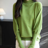 Women's Merino Wool Blend Oversized Sweater 2025 Fall Winter Fashion Mock Neck Batwing Sleeve Knit Pullover Sweater