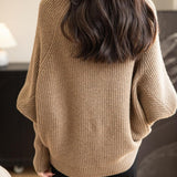 Chanyarn Women's 100% Merino Wool Sweater 2025 Fall Winter Mock Neck Oversized Long Batwing Sleeve Loose Knitted Sweater