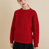 Girls Crew Neck 100% Merino Wool Sweater 2025 Fall Winter Kids Warm Soft Long Sleeve Knitted Pullover Sweater