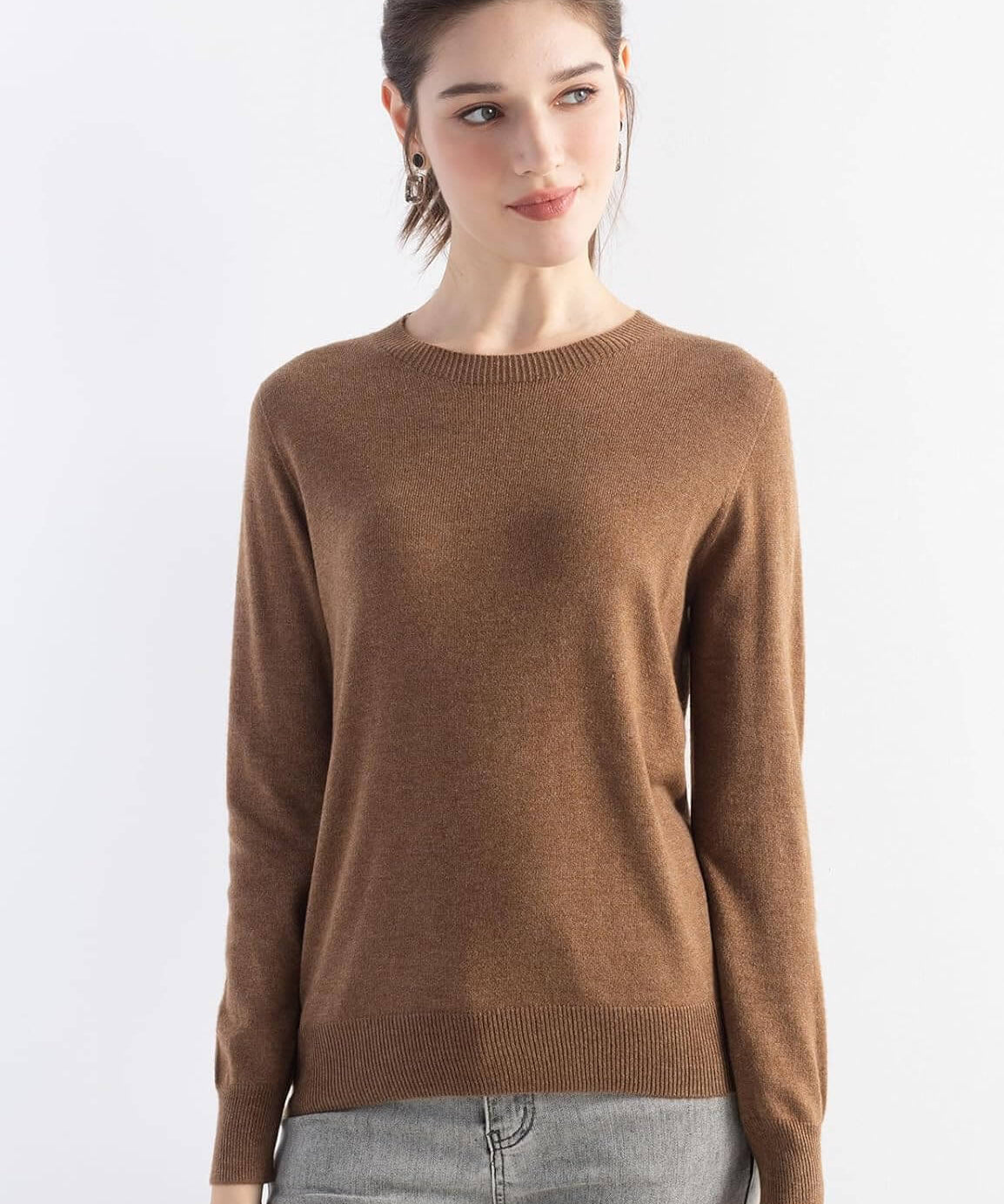 Merino Wool Crew Neck Seamless Knit Sweater
