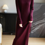 Women's Merino Wool Blend Sweater Dress 2025 Fall Winter V-Neck Long Sleeve Ribbed Cocktail Bodycon Knit Maxi Dress