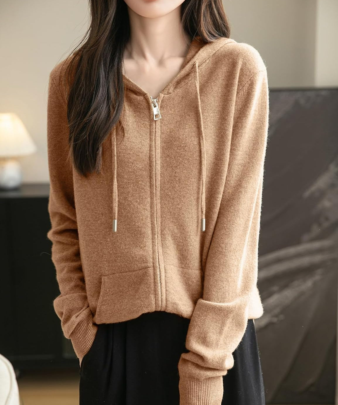 Women's 100% Merino Wool Zip Up Hoodies 2025 Fall Winter Warm Long Sleeve Knit Sweatshirt Cardigan with Pocket