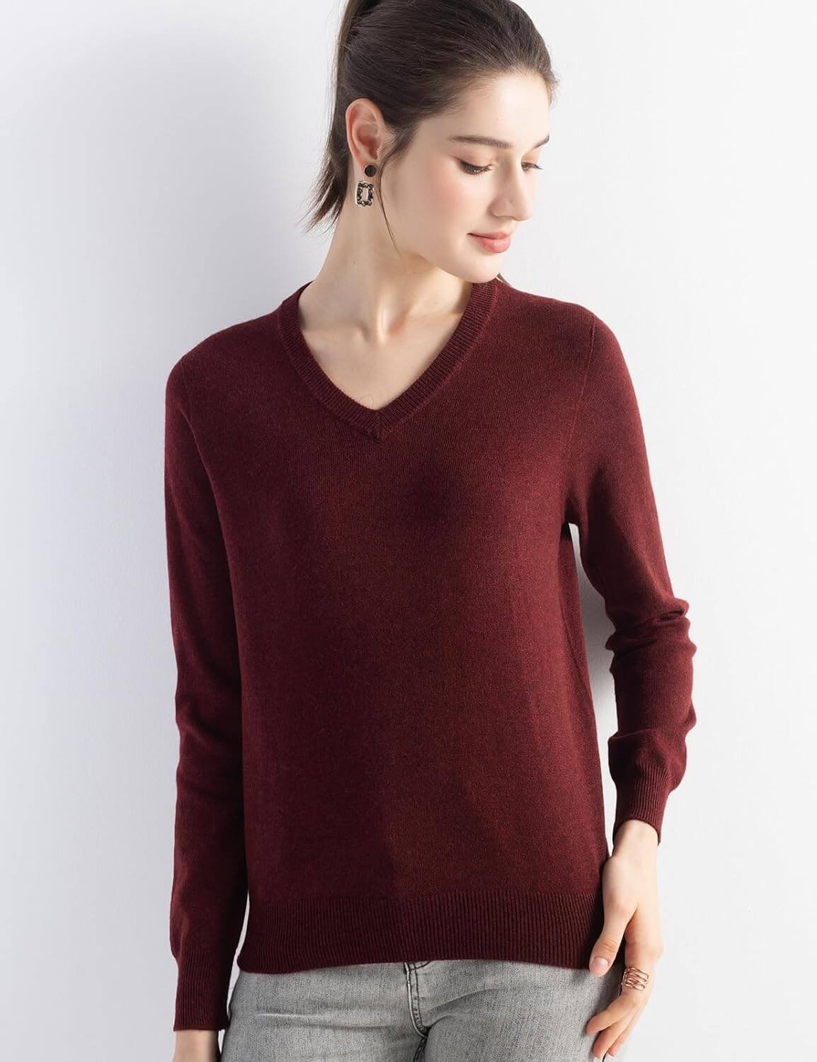 Women's Merino Wool Sweater 2025 Fall Winter V Neck Long Sleeve First-Line Ready to Wear Seamless Knit Sweater