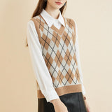 Giubbotto da maglione da donna al 100% da donna 2025 Diamond inverno autunno V Glet maglione a maglia senza maniche