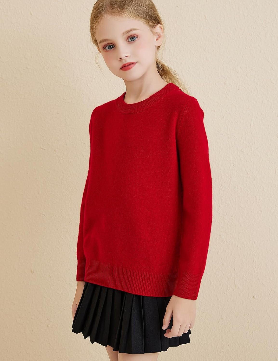 Chanyarn Girls 100% Merino Wool Sweater 2025 Fall Winter Kids Solid Crew Neck Warm Soft Long Sleeve Knit Pullover Jumper