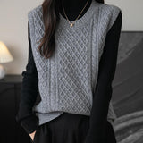 Women's 100% Merino Wool Sweater Vest 2025 Fall Winter Vintage Cable Crew Neck Sleeveless Knit Sweater Vest