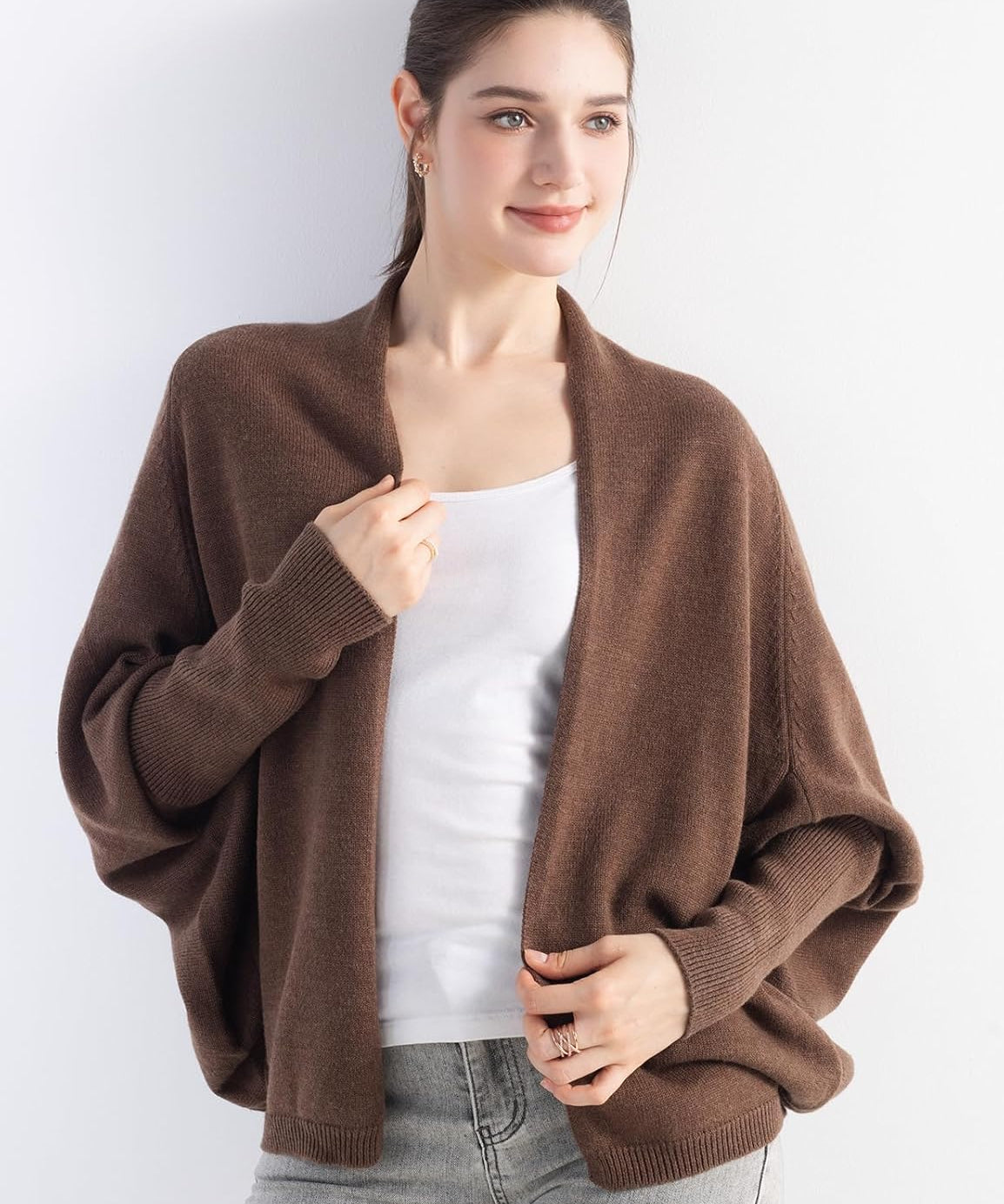 Merino Wool Open Front Batwing Knit Cardigan