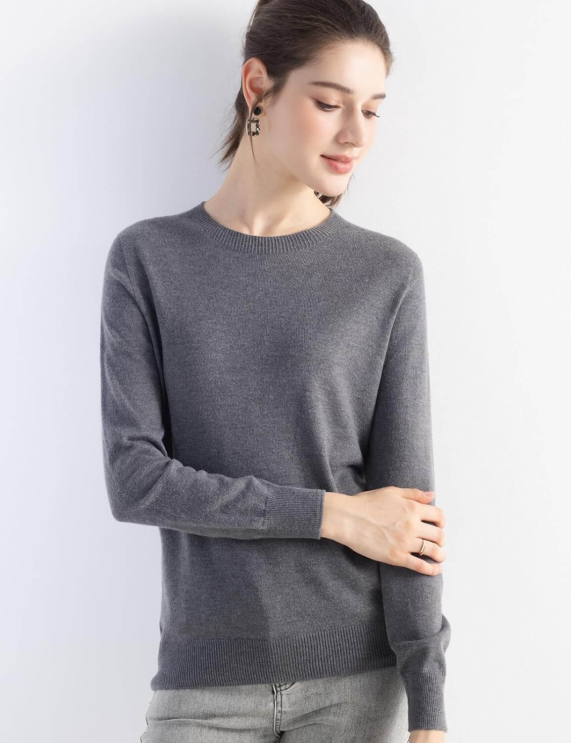 Women's Merino Wool Sweater 2025 Fall Winter Crew Neck Long Sleeve First-Line Ready to Wear Seamless Knit Sweater