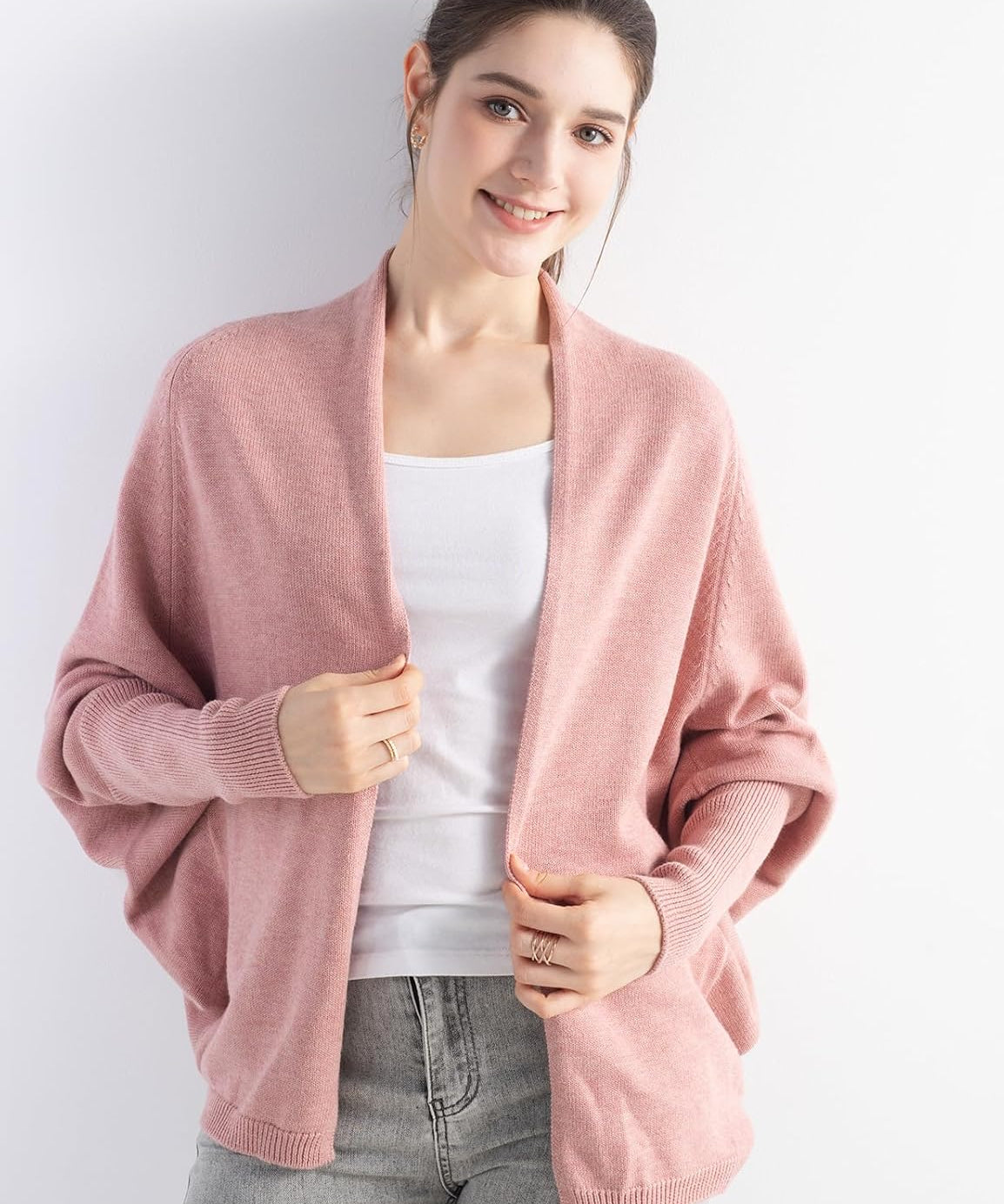 Merino Wool Open Front Batwing Knit Cardigan