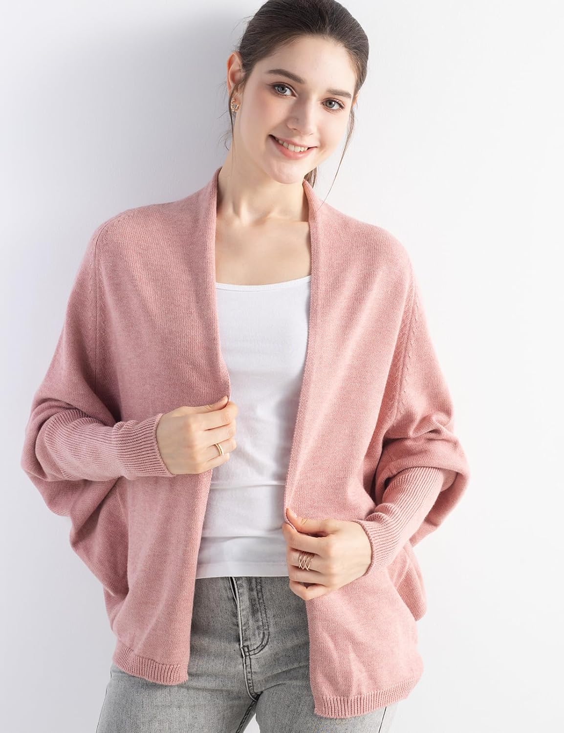 Women's Merino Wool Cardigan Sweater 2025 Fall Winter Open Front Batwing Sleeve Knit Slouchy Cardigan Sweater