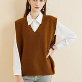 Women's 100% Merino Wool Sweater Vest 2025 Spring Classic V Neck Casual Sleeveless Knit Sweater Vest