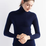 Women's Merino Wool Sweater Fall Winter Turtleneck Rib Long Sleeve First-Line Ready to Wear Seamless Knit Sweater