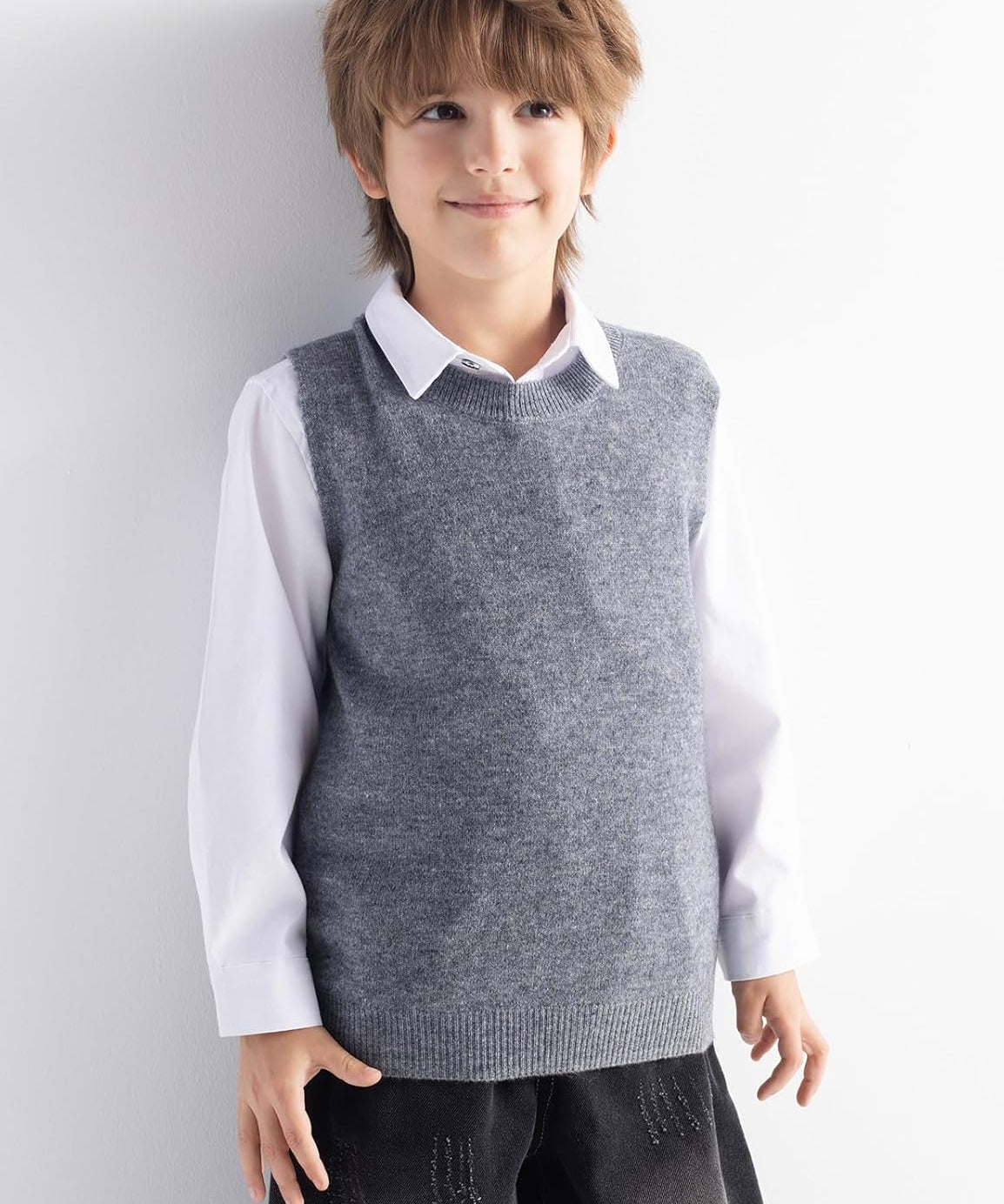 Boys and Girls 100% Merino Wool Cable Crewneck Sweater Vest