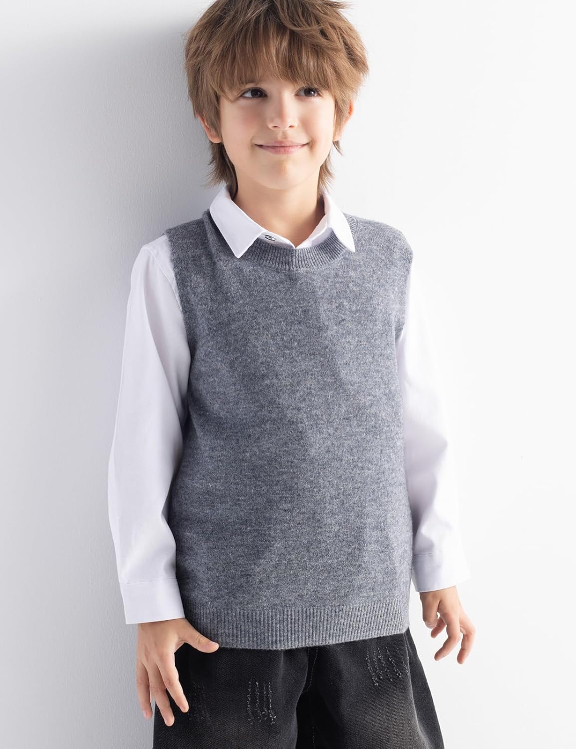 Boys and Girls 100% Merino Wool Cable Crewneck Sweater Vest