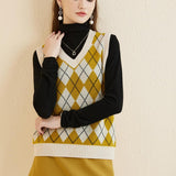 Giubbotto da maglione da donna al 100% da donna 2025 Diamond inverno autunno V Glet maglione a maglia senza maniche