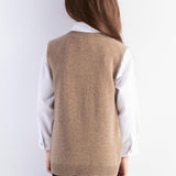 Girls 100% Merino Wool Sweater Vest Crewneck Sleeveless 2025 Fall Winter Cable Tops Knitted Pullover Vest