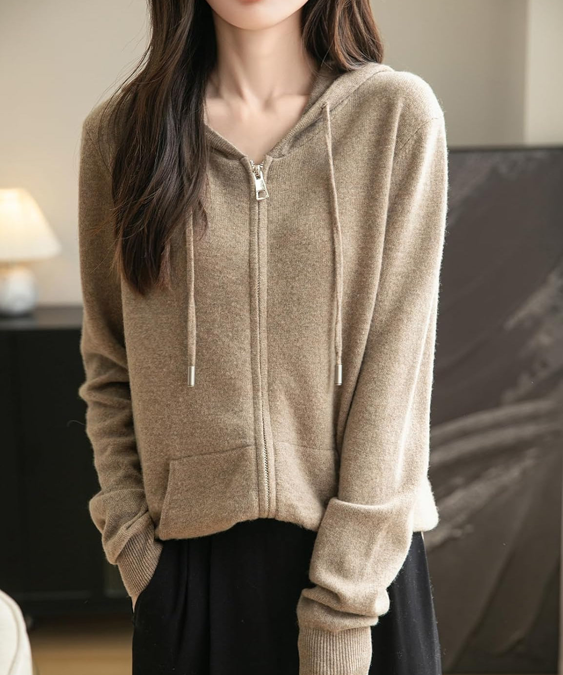Women's 100% Merino Wool Zip Up Hoodies 2025 Fall Winter Warm Long Sleeve Knit Sweatshirt Cardigan with Pocket