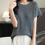 Chanyarn Women's Casual Crewneck Batwing Short Sleeve Sweater 2025 Spring Summer Loose Knitted Pullover Sweater Tops