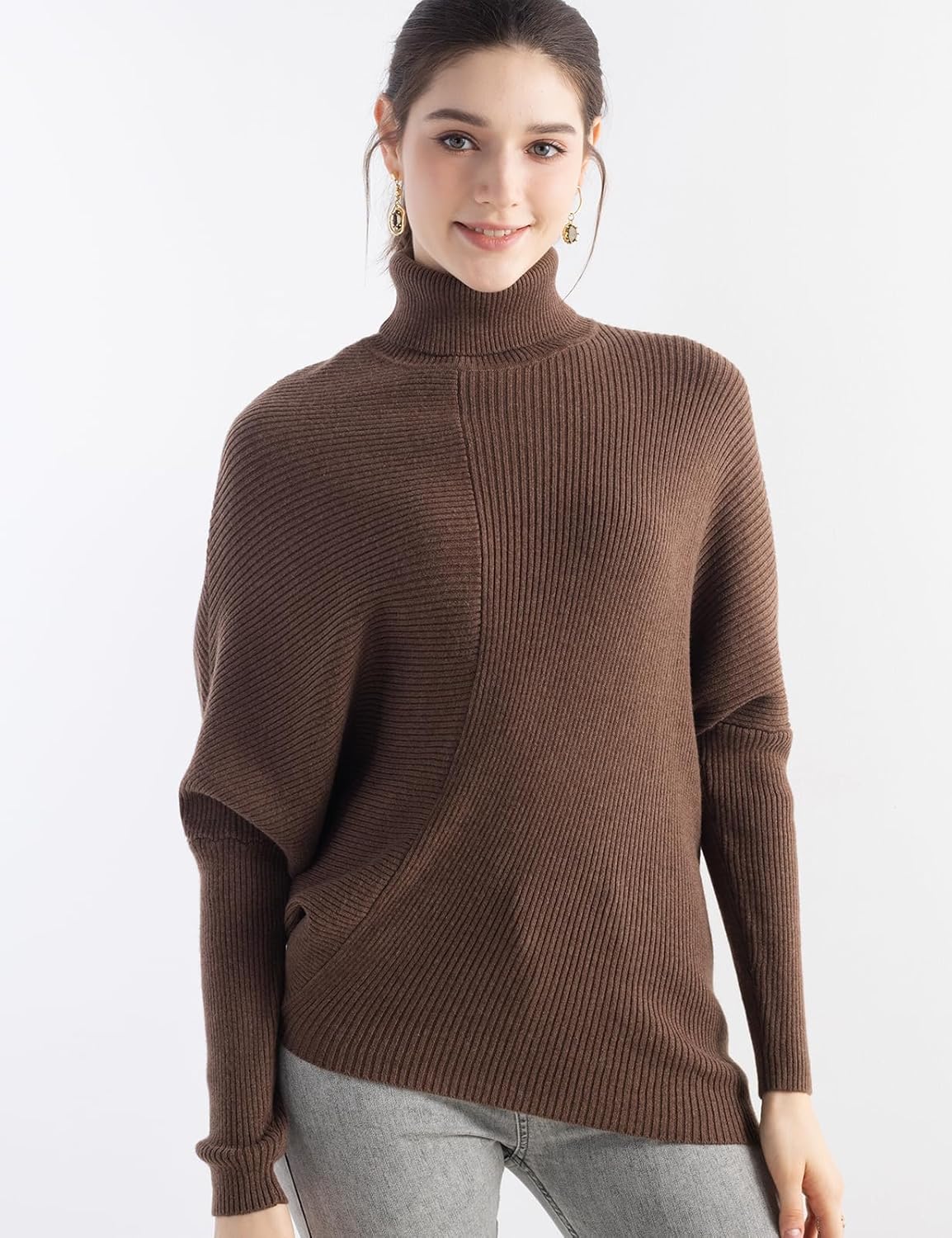 Women's Merino Wool Oversized Sweater 2025 Fall Winter Turtleneck Batwing Sleeve Loose Fit Knit Pullover Sweater