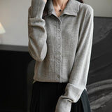 Women's Merino Wool Blend Cardigan 2025 Fall Winter Casual Mock Neck Long Sleeve Knit Cardigan with Buttons