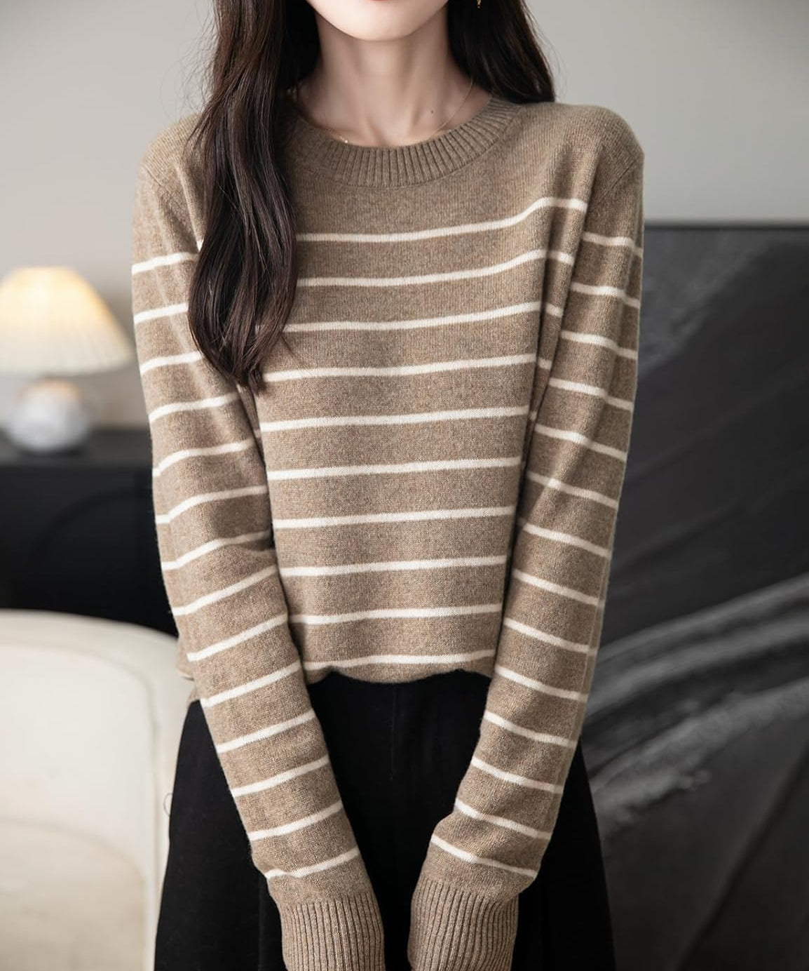 100% Merino Wool Striped Crewneck Sweater