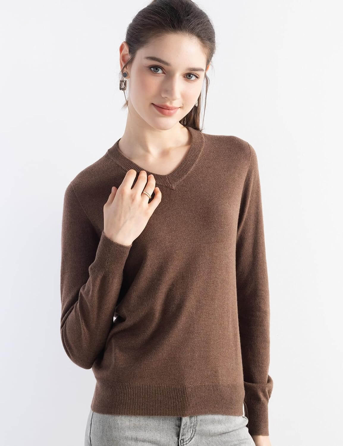 Women's Merino Wool Sweater 2025 Fall Winter V Neck Long Sleeve First-Line Ready to Wear Seamless Knit Sweater