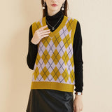 Giubbotto da maglione da donna al 100% da donna 2025 Diamond inverno autunno V Glet maglione a maglia senza maniche