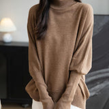 Women's Merino Wool Blend Oversized Sweater 2025 Fall Winter Fashion Mock Neck Batwing Sleeve Knit Pullover Sweater