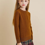 Chanyarn Girls 100% Merino Wool Sweater 2025 Fall Winter Kids Solid Crew Neck Warm Soft Long Sleeve Knit Pullover Jumper