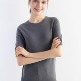 Women's Merino Wool Sweater 2025 Fall Winter Crew Neck Short Sleeve First-Line Ready to Wear Seamless Knit Sweater