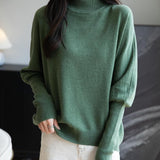 Women's Merino Wool Blend Oversized Sweater 2025 Fall Winter Fashion Mock Neck Batwing Sleeve Knit Pullover Sweater