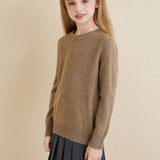 Chanyarn Girls 100% Merino Wool Sweater 2025 Fall Winter Kids Solid Crew Neck Warm Soft Long Sleeve Knit Pullover Jumper