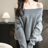 Séter de lana 100% merino de Chanyarn Women 2025 Otoño Invierno Invierno Tops de suéter de hombro Manio largo.