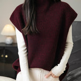 Women's 100% Merino Wool Sweater Vest 2025 Fall Winter Casual Turtleneck Sleeveless Knit Sweater Tank Tops