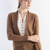 Suéter de lana merino femenino cárdigan de dos piezas 2025 otoño invierno v cuello bloque de manga de manga larga