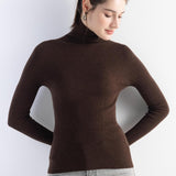 Women's Merino Wool Sweater Fall Winter Turtleneck Rib Long Sleeve First-Line Ready to Wear Seamless Knit Sweater