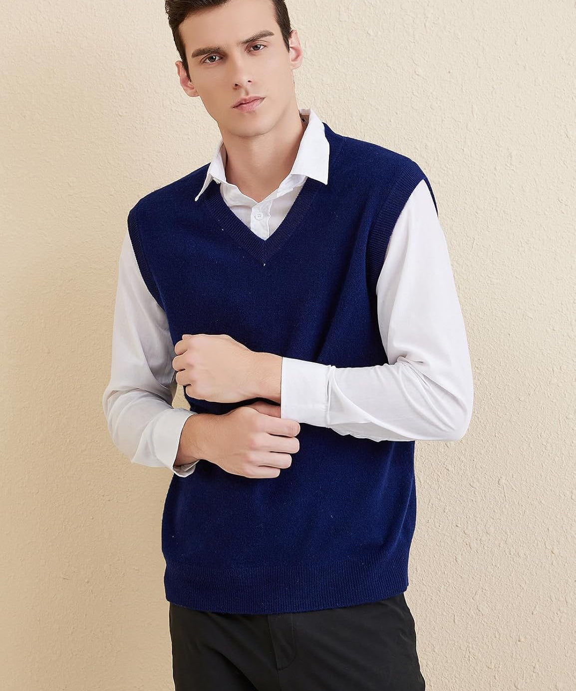 Men's 100% Merino Wool Sweater Vest 2025 Fall Winter Casual Solid V Neck Soft Sleeveless Knitted Sweater Vest