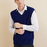 Men's 100% Merino Wool Sweater Vest 2025 Fall Winter Casual Solid V Neck Soft Sleeveless Knitted Sweater Vest