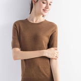 Women's Merino Wool Sweater 2025 Fall Winter Crew Neck Short Sleeve First-Line Ready to Wear Seamless Knit Sweater