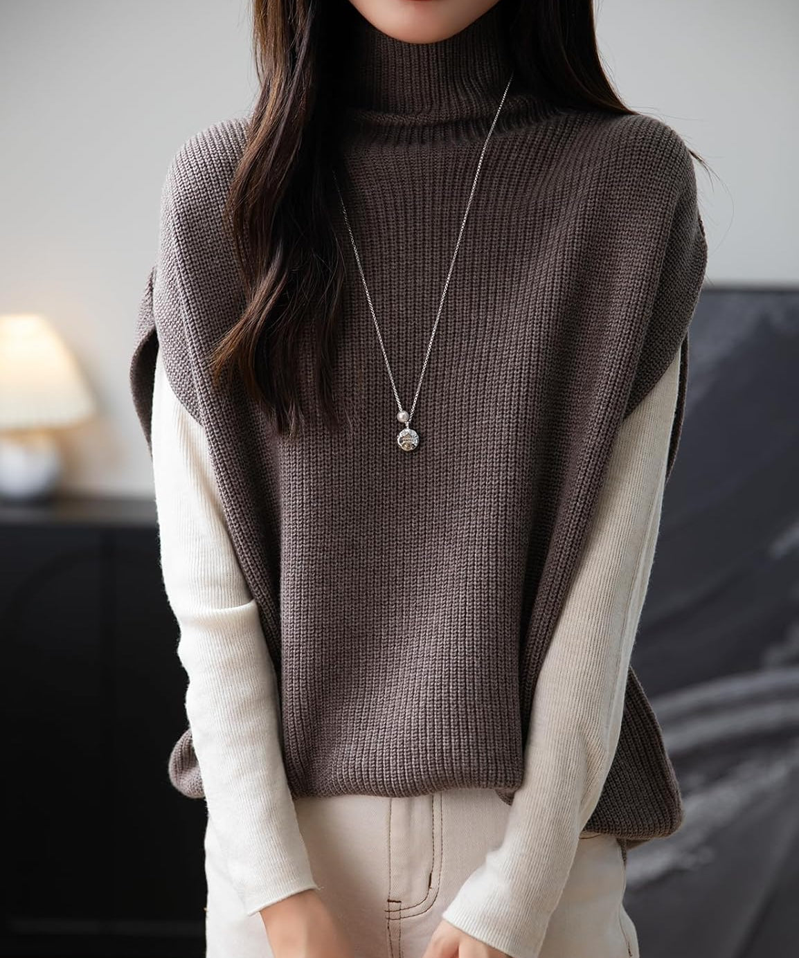 Merino Wool Oversized Turtleneck Sweater Vest