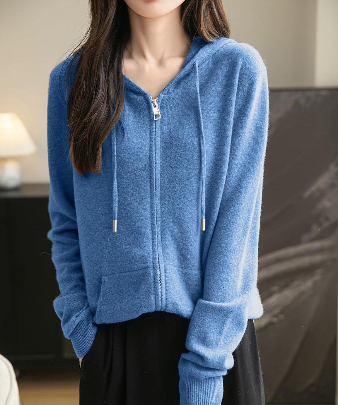 Women's 100% Merino Wool Zip Up Hoodies 2025 Fall Winter Warm Long Sleeve Knit Sweatshirt Cardigan with Pocket
