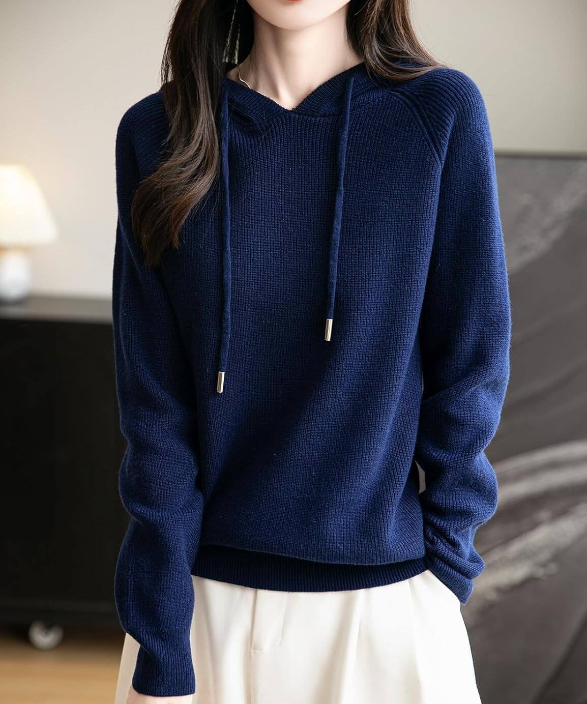 Merino Wool Crewneck Hoodie Knit Sweater