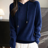 Women's Merino Wool Hoodies 2025 Fall Winter Casual Crewneck Sweatshirt Long Sleeve Knitted Sweater with Drawstring