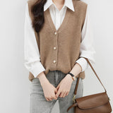 Women's 100% Merino Wool Sweater Vest 2025 Fall Winter V Neck Button Down Sleeveless Cable Knit Sweater Vest